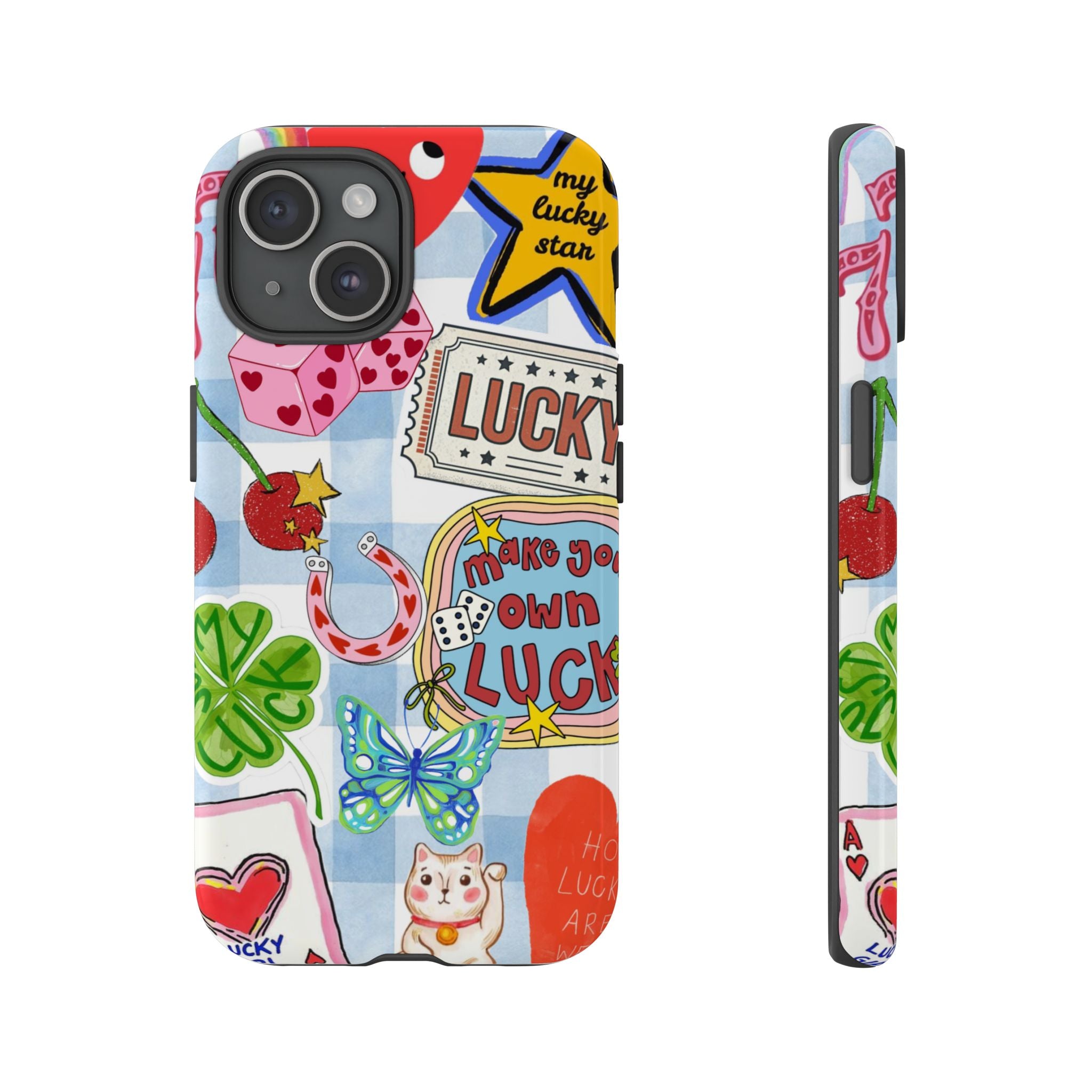 Lucky Charm Phone Case — Cute Kawaii Sticker Collage, ‘Make Your Own Luck’ Design
