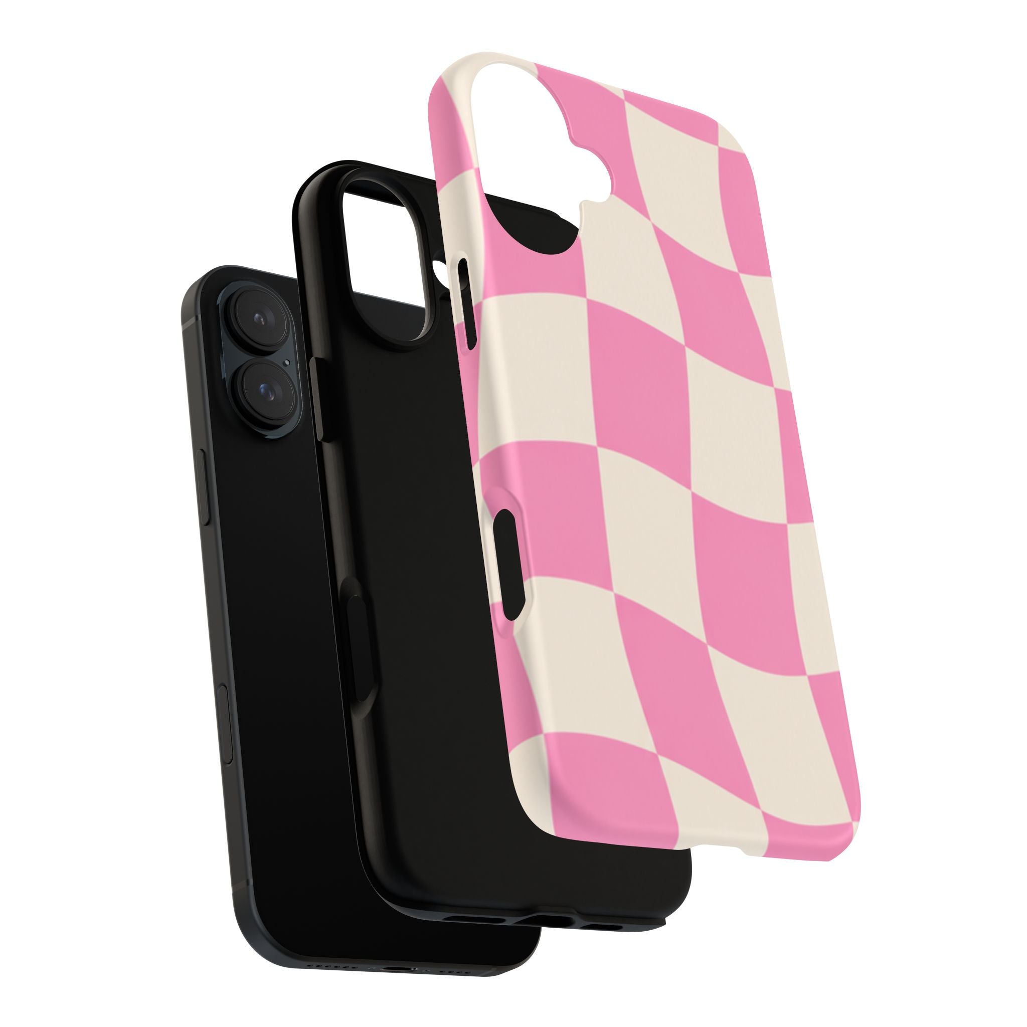 Pink Wavy Checkered Tough Phone Case — Retro Distorted Checkerboard Design