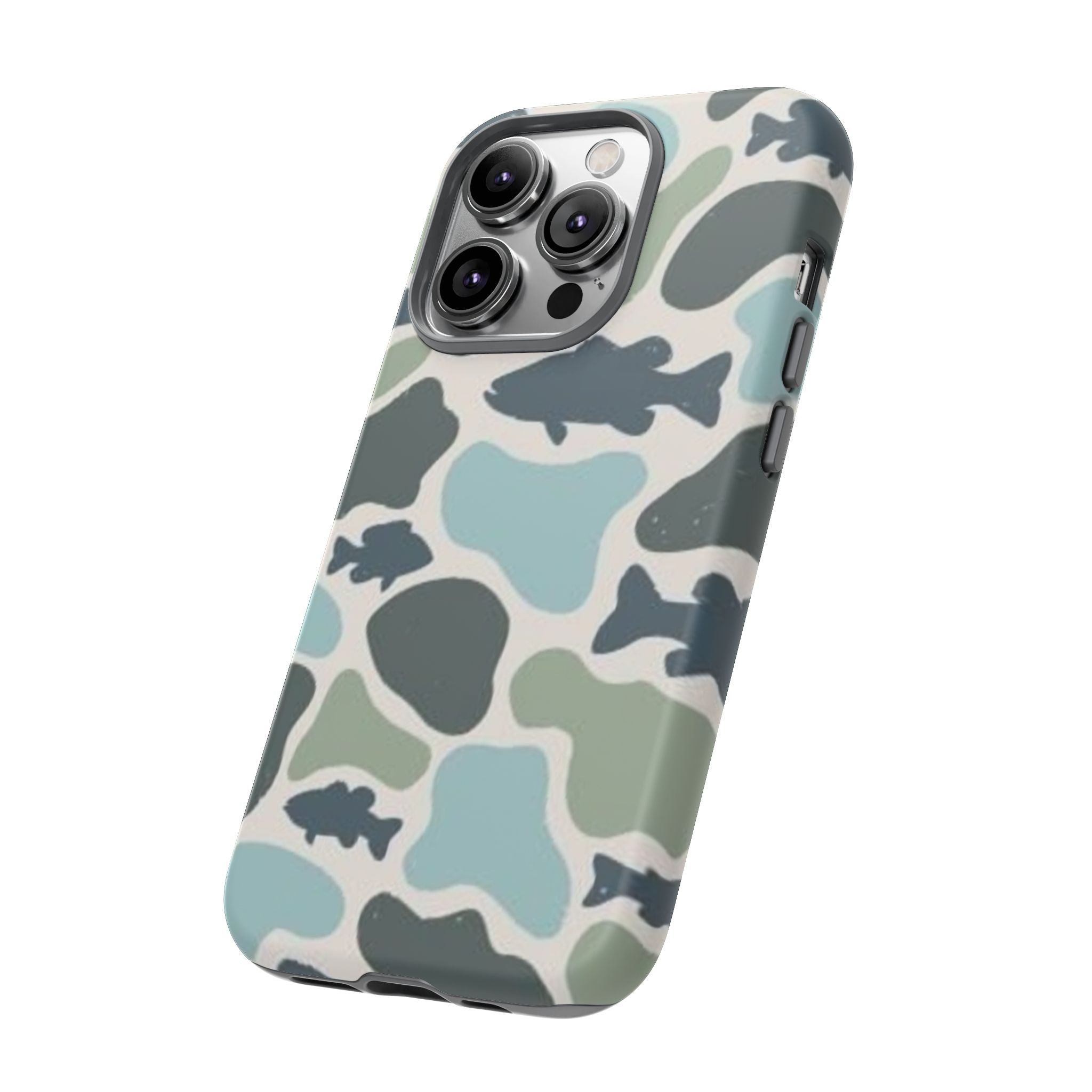 Camouflage Fish Tough Phone Case — Waterproof Blue-Green Camo iPhone Cover