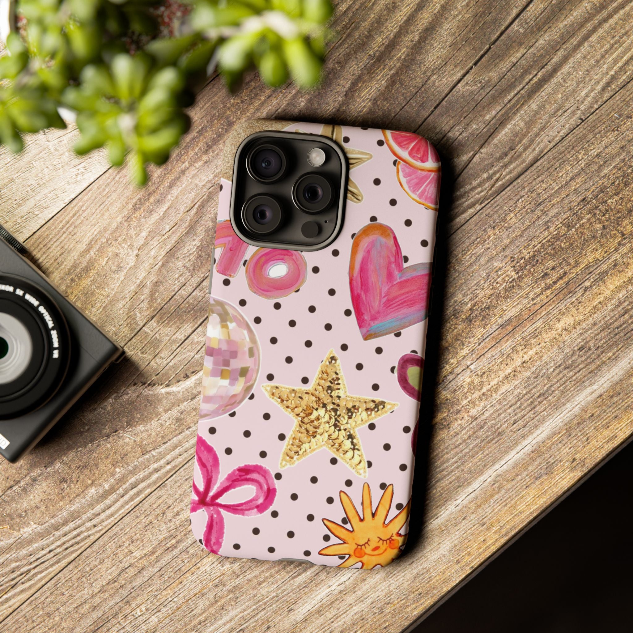 Pink Polka Dot Party — Pink Hearts, Stars & Disco Ball Design