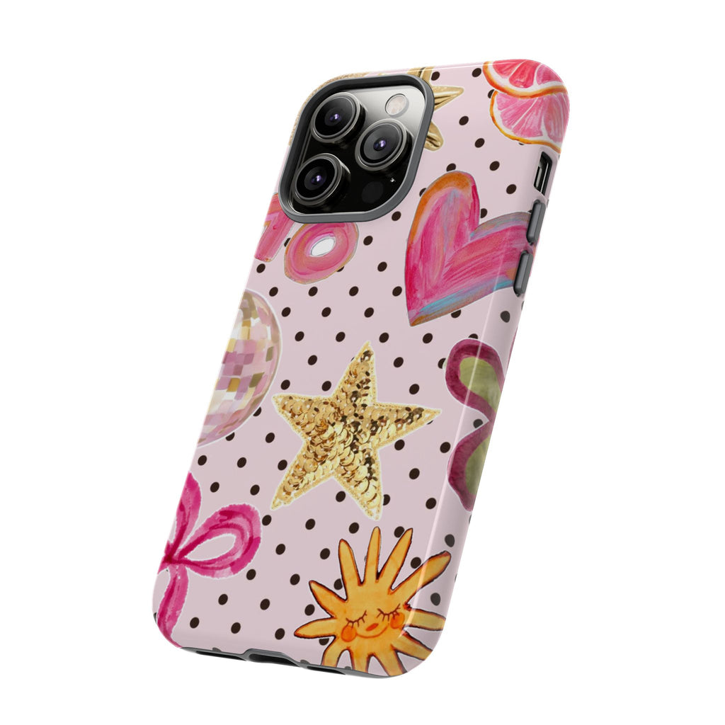 Pink Polka Dot Party — Pink Hearts, Stars & Disco Ball Design