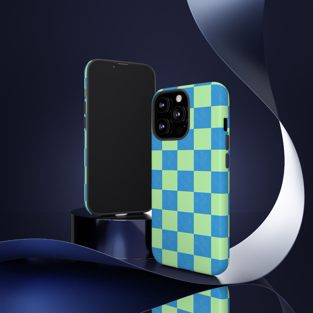 Cowgirl Blue Checkers — Retro Checkered Tough Phone Cover
