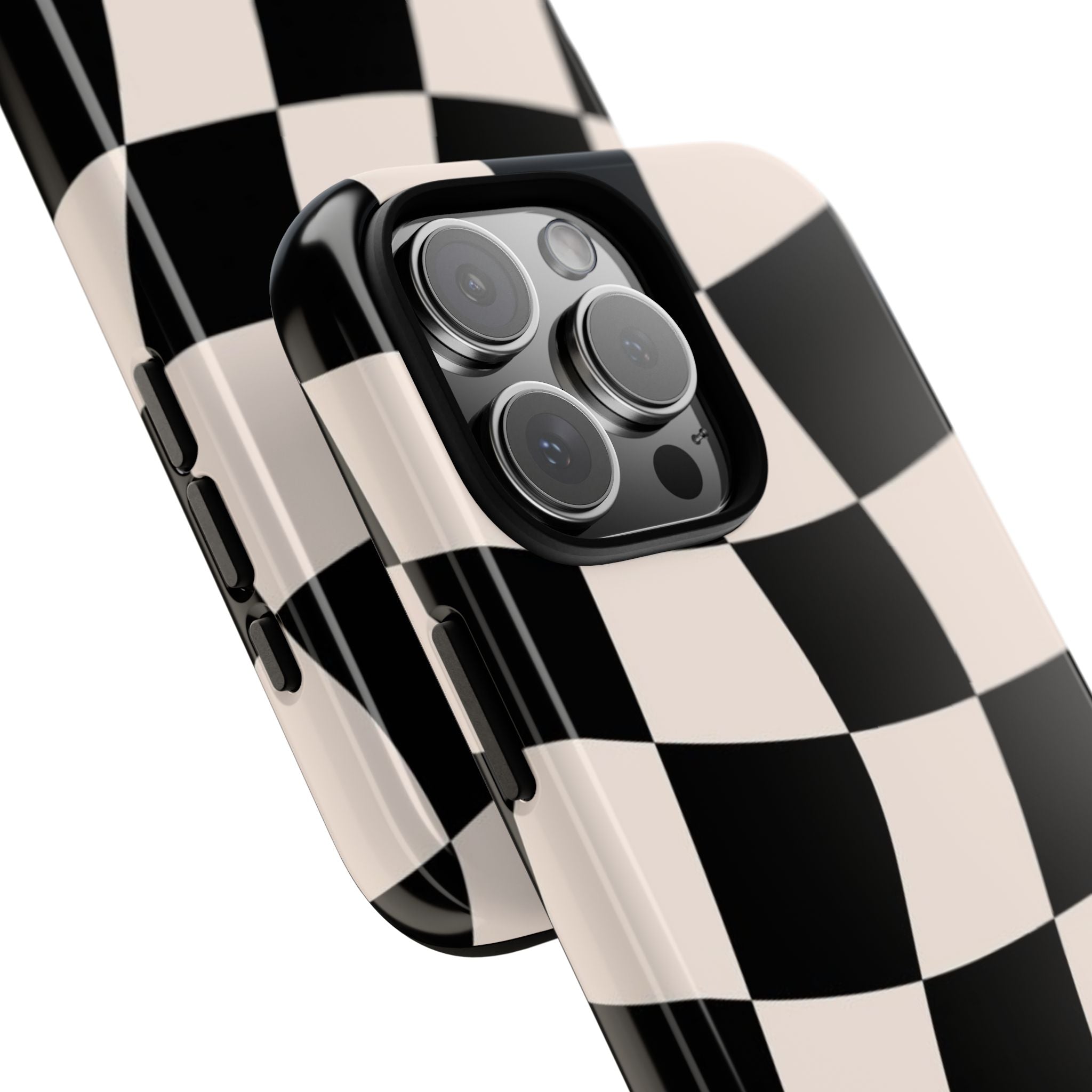 Black & White Wavy Checkered Phone Case — Black & Cream Retro Racing Pattern Tough Case