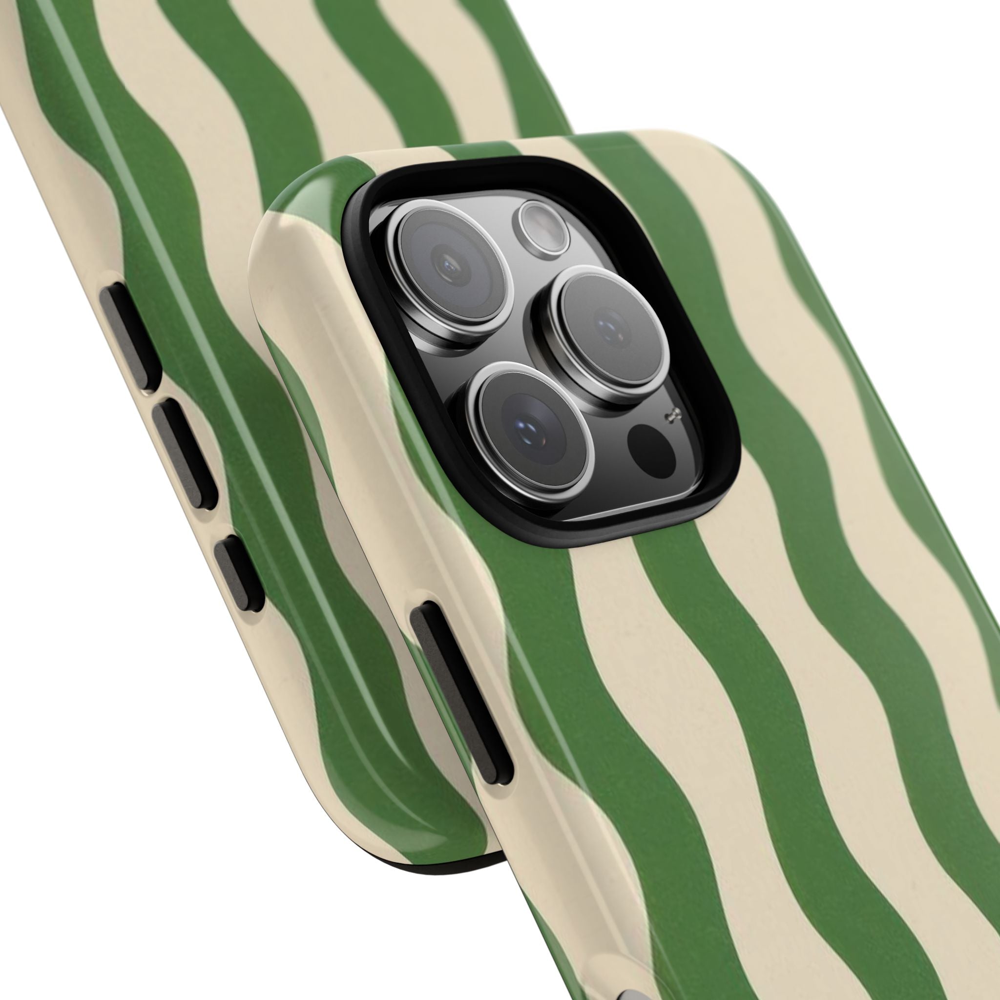 Wavy Green Stripe Phone Case — Retro Minimalist Tough Case
