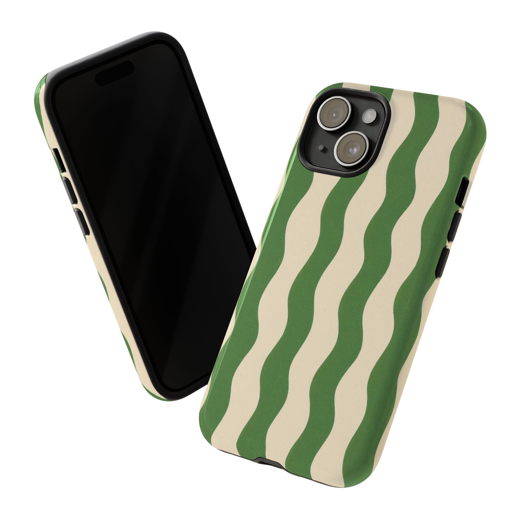 Wavy Green Stripe Phone Case — Retro Minimalist Tough Case