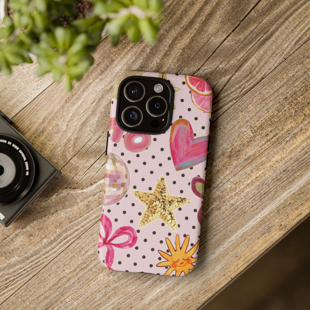 Pink Polka Dot Party — Pink Hearts, Stars & Disco Ball Design