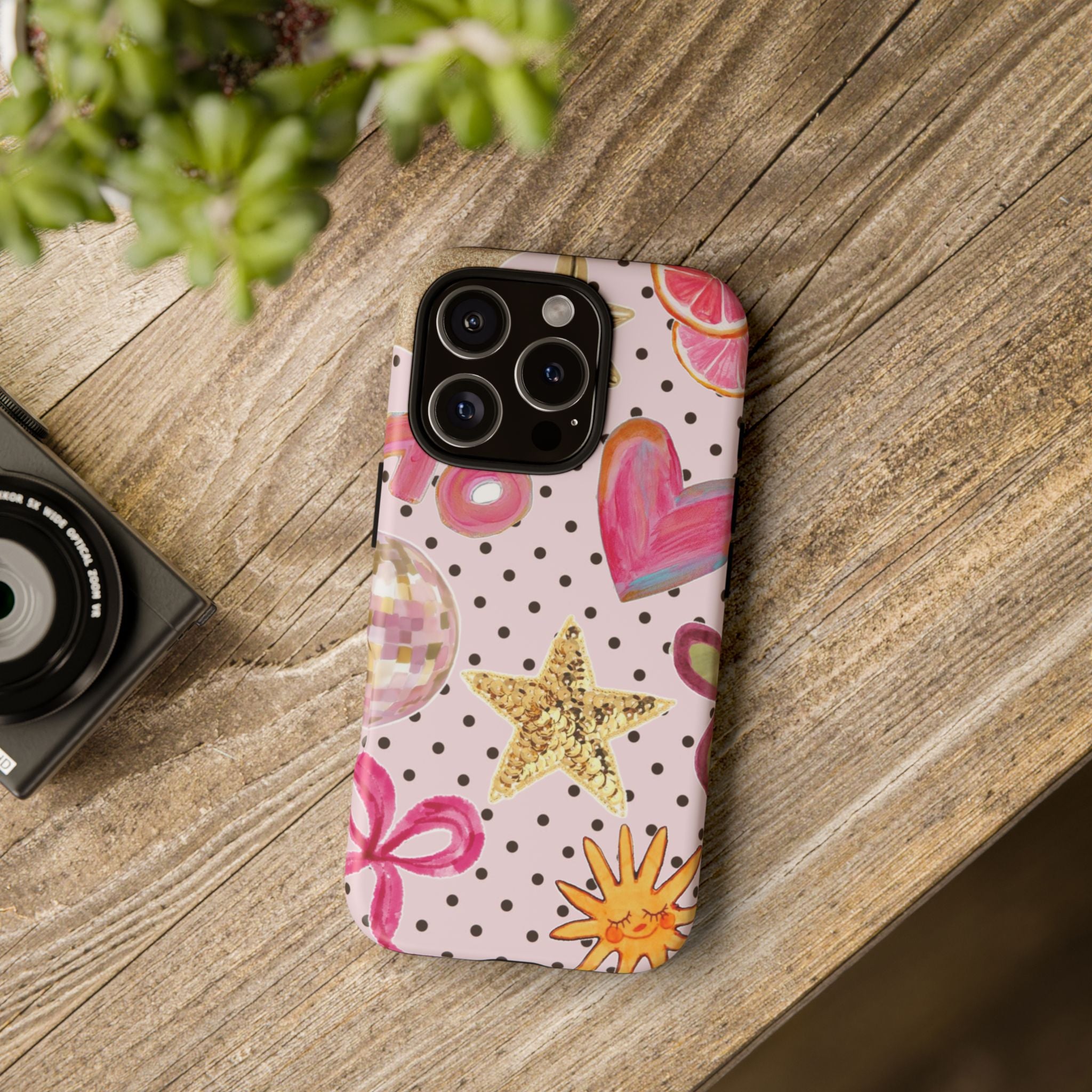 Pink Polka Dot Party — Pink Hearts, Stars & Disco Ball Design