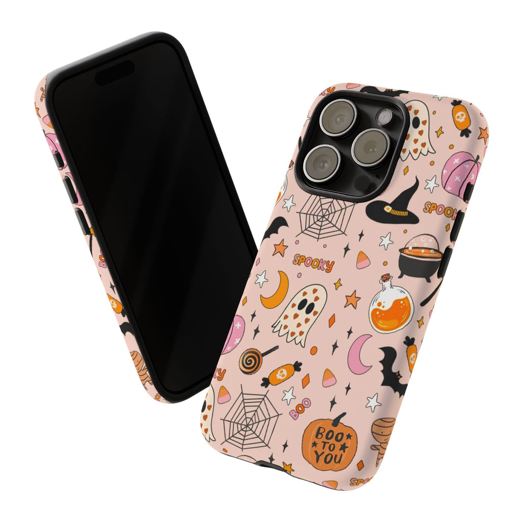 Spooky Halloween — Pink Ghosts, Witches, Candy & "Boo to You" Design