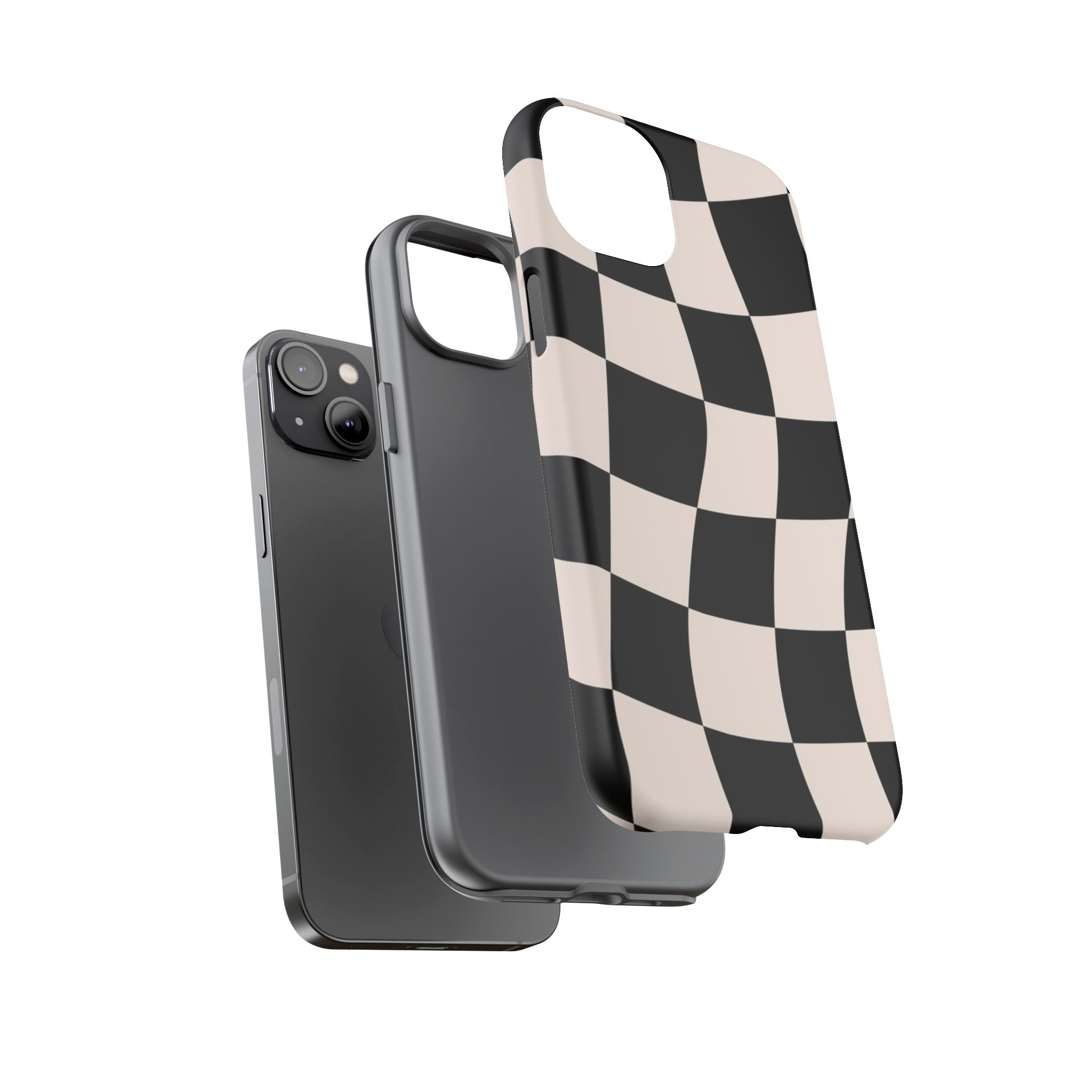 Black & White Wavy Checkered Phone Case — Black & Cream Retro Racing Pattern Tough Case