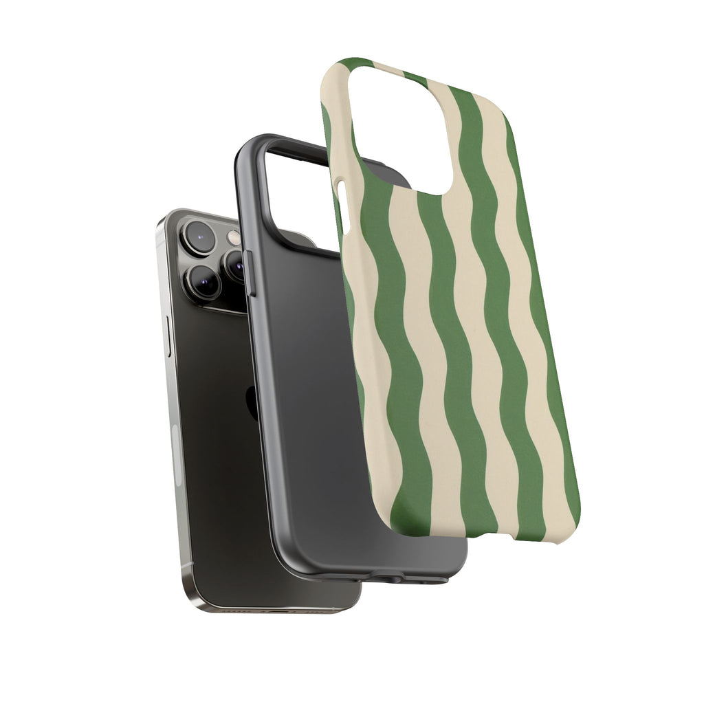 Wavy Green Stripe Phone Case — Retro Minimalist Tough Case