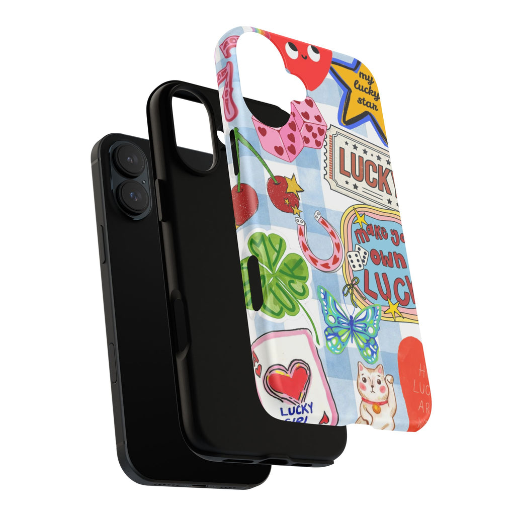 Lucky Charm Phone Case — Cute Kawaii Sticker Collage, ‘Make Your Own Luck’ Design