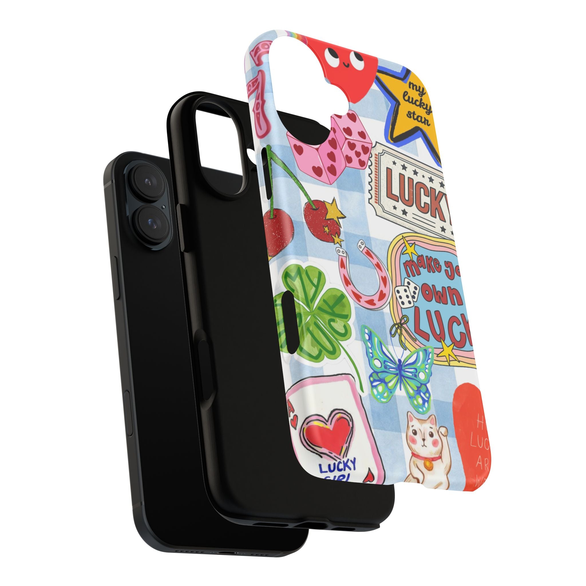 Lucky Charm Phone Case — Cute Kawaii Sticker Collage, ‘Make Your Own Luck’ Design