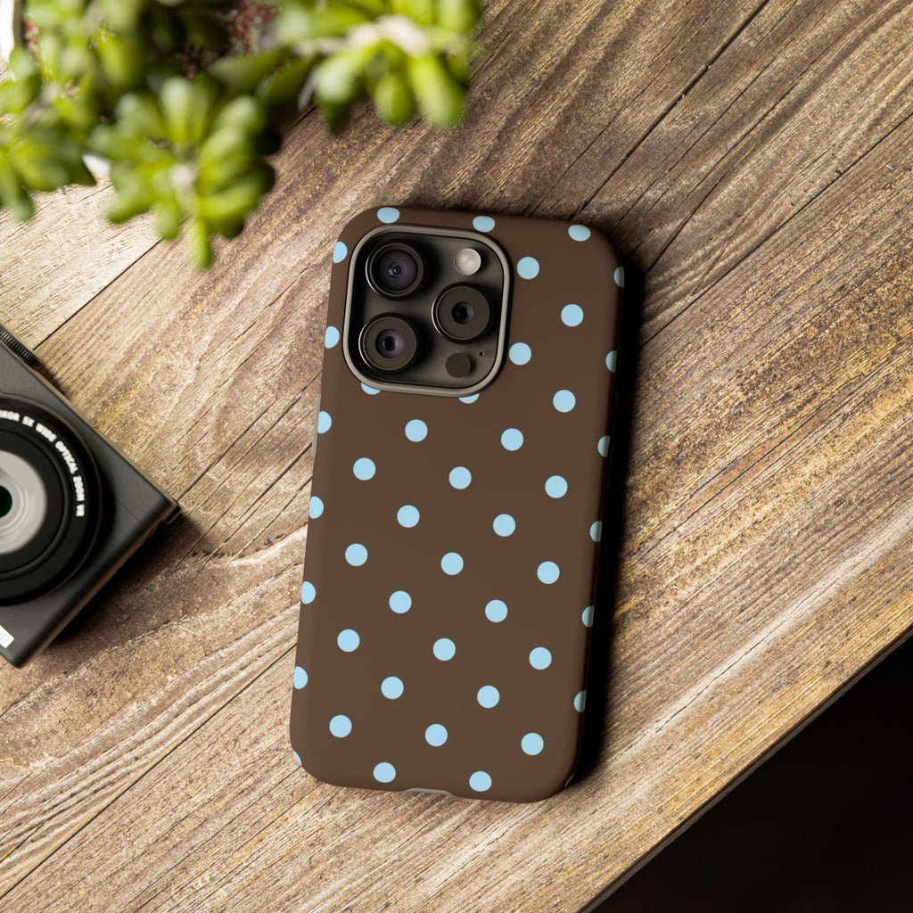 Brown Polka Dot Phone Case — Blue Dot Protective Tough Case