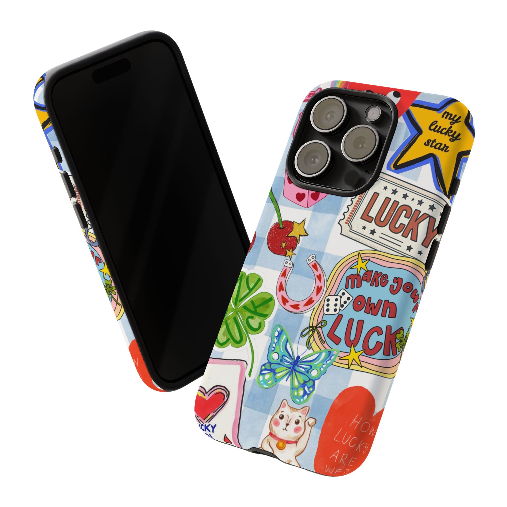 Lucky Charm Phone Case — Cute Kawaii Sticker Collage, ‘Make Your Own Luck’ Design