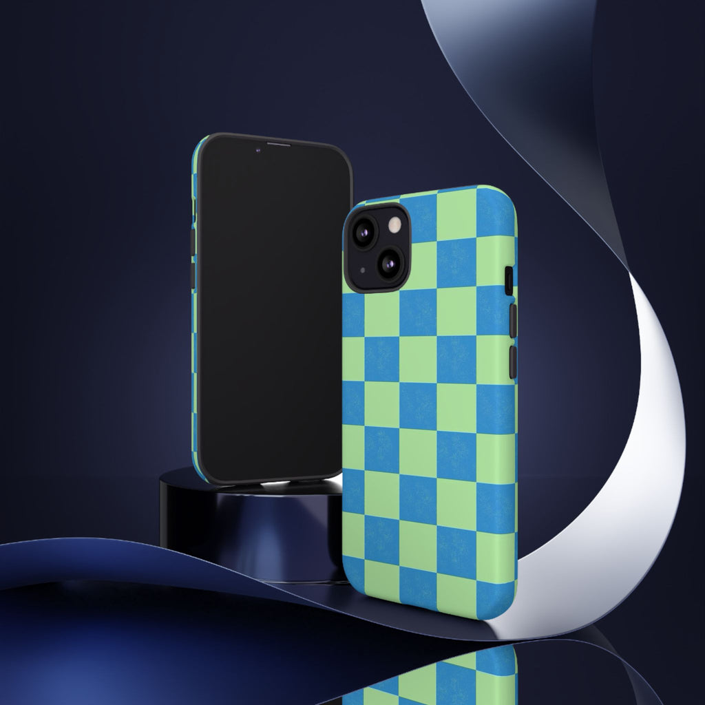 Cowgirl Blue Checkers — Retro Checkered Tough Phone Cover