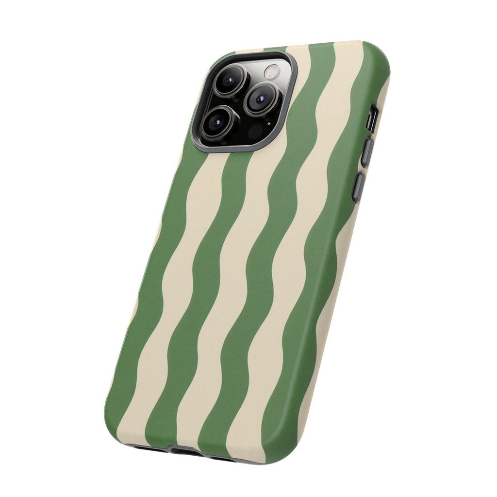Wavy Green Stripe Phone Case — Retro Minimalist Tough Case