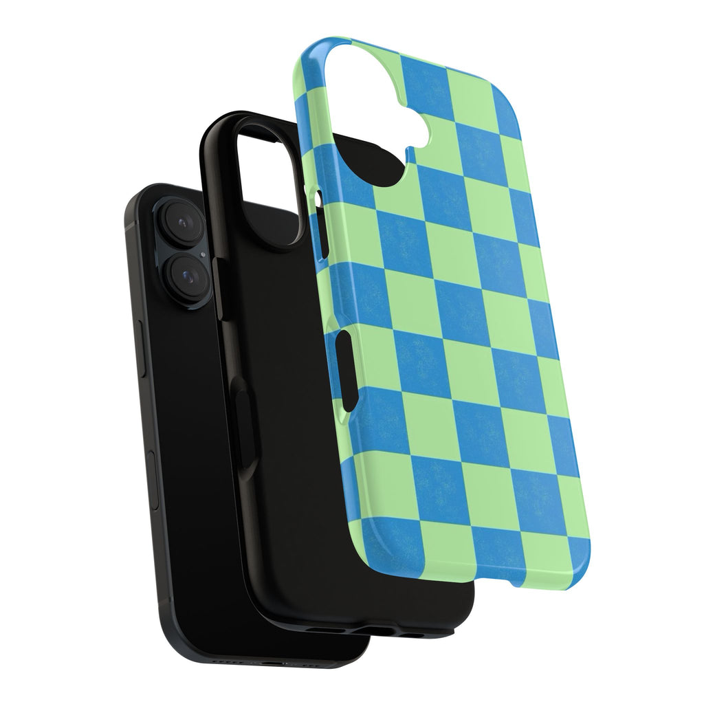 Cowgirl Blue Checkers — Retro Checkered Tough Phone Cover