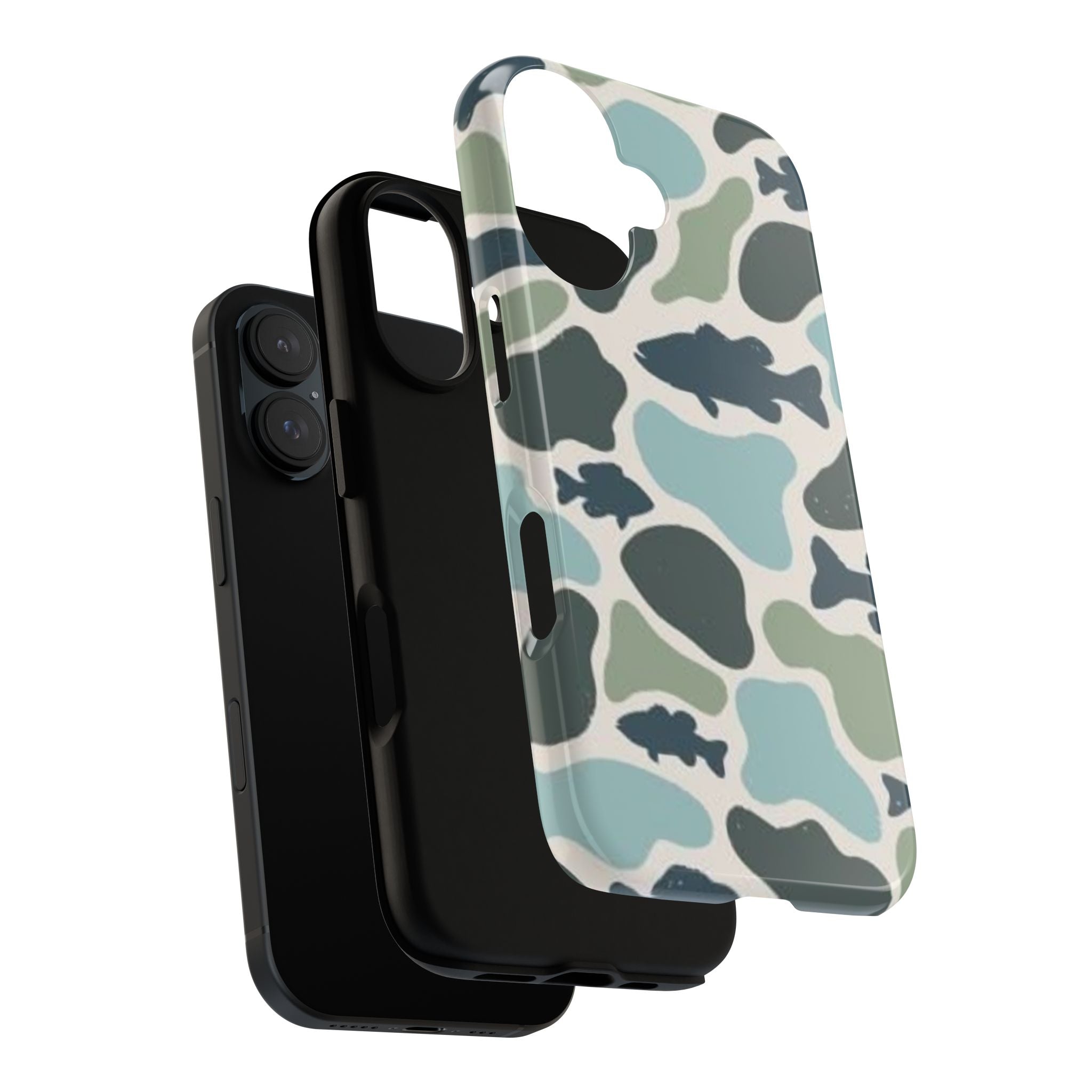 Camouflage Fish Tough Phone Case — Waterproof Blue-Green Camo iPhone Cover