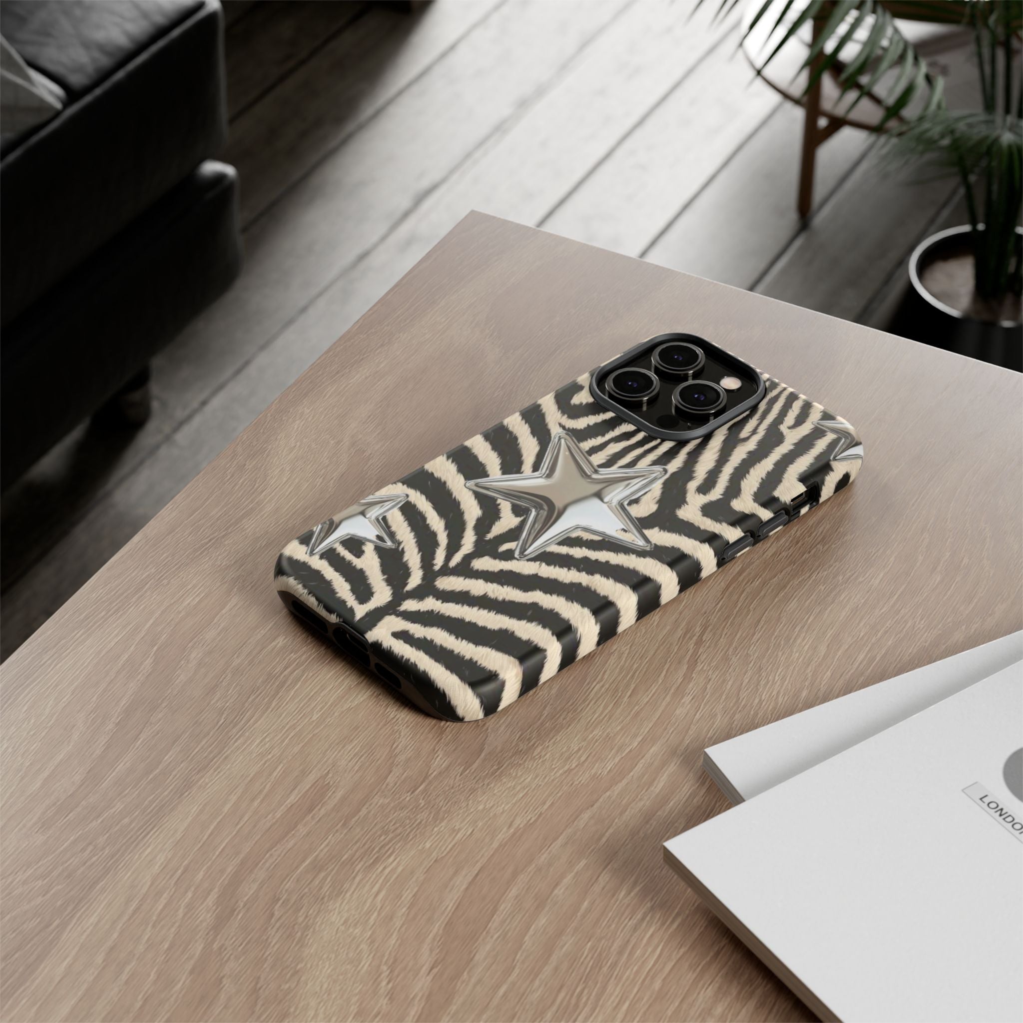 Zebra Print with Metallic Stars – Protective iPhone Cover