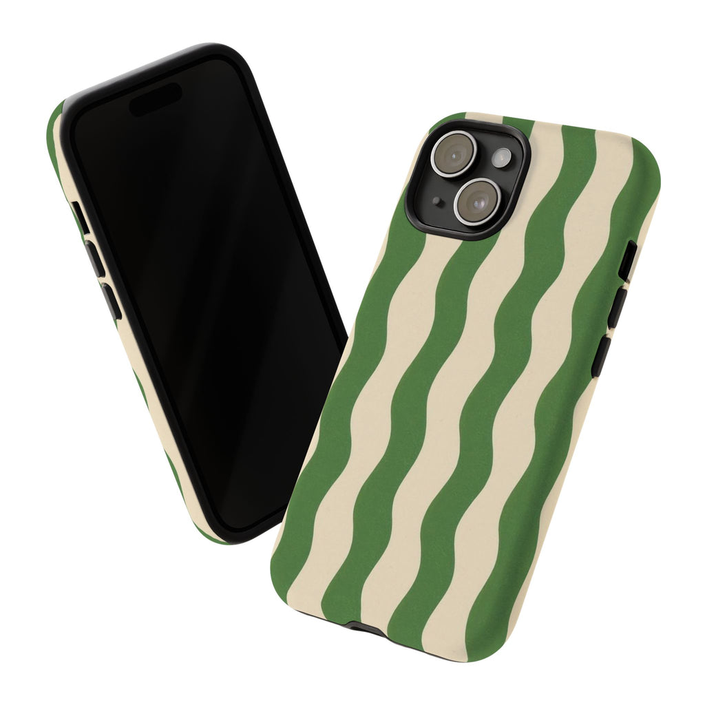 Wavy Green Stripe Phone Case — Retro Minimalist Tough Case