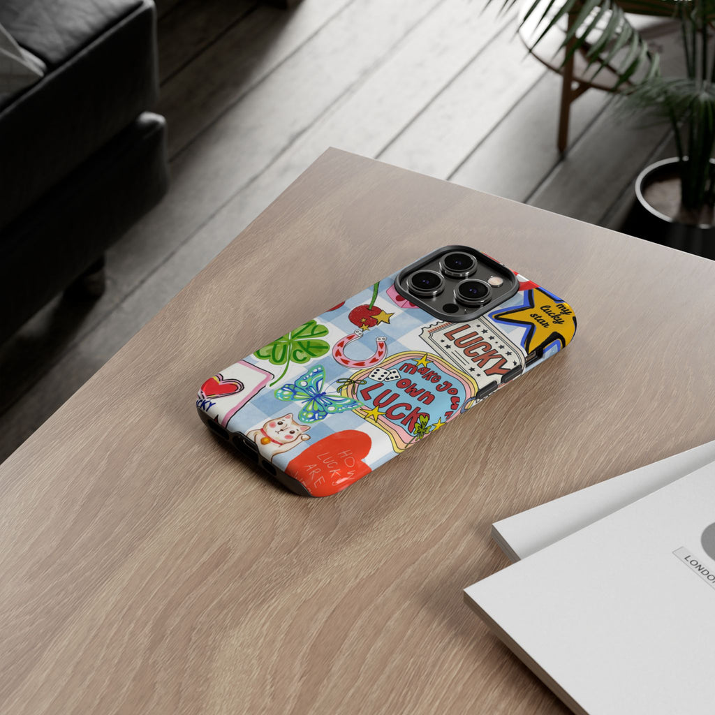Lucky Charm Phone Case — Cute Kawaii Sticker Collage, ‘Make Your Own Luck’ Design