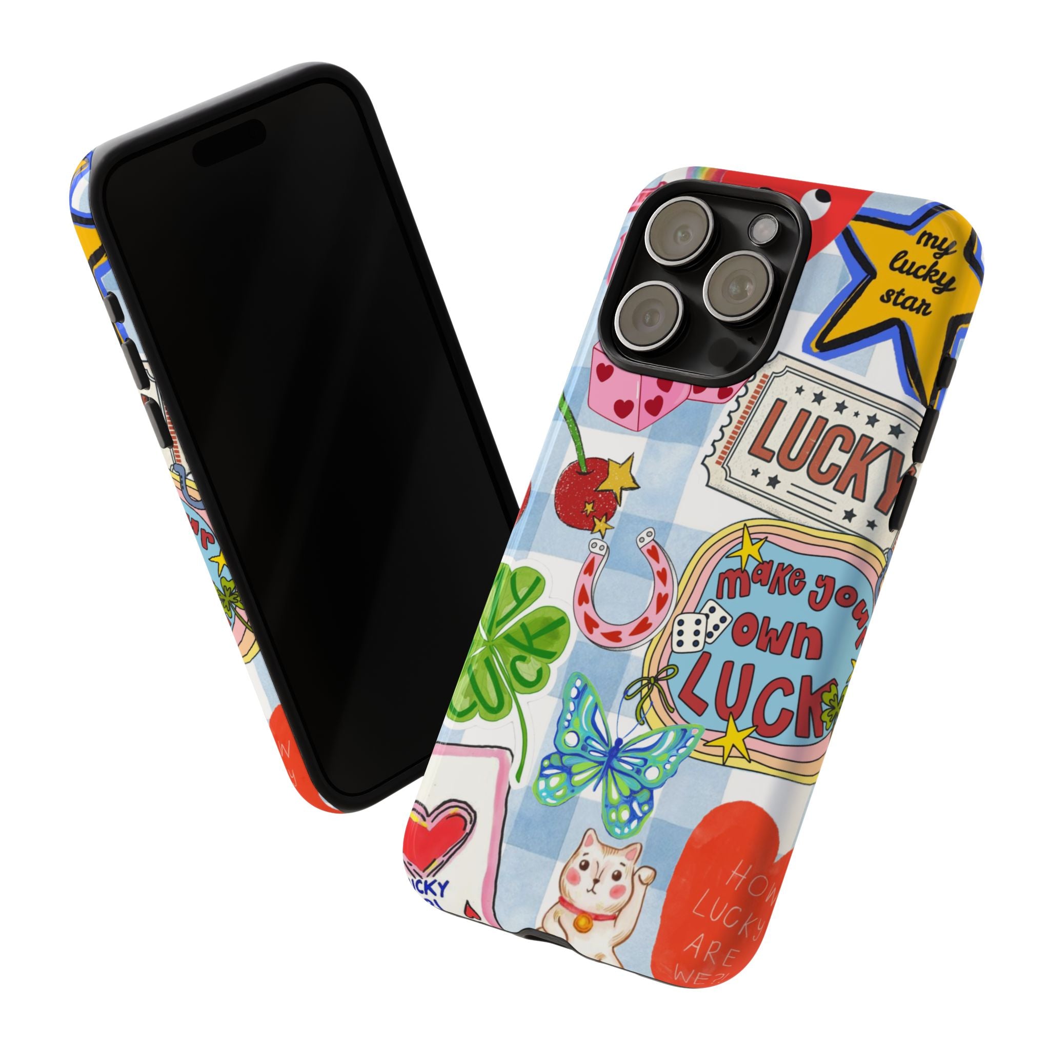 Lucky Charm Phone Case — Cute Kawaii Sticker Collage, ‘Make Your Own Luck’ Design