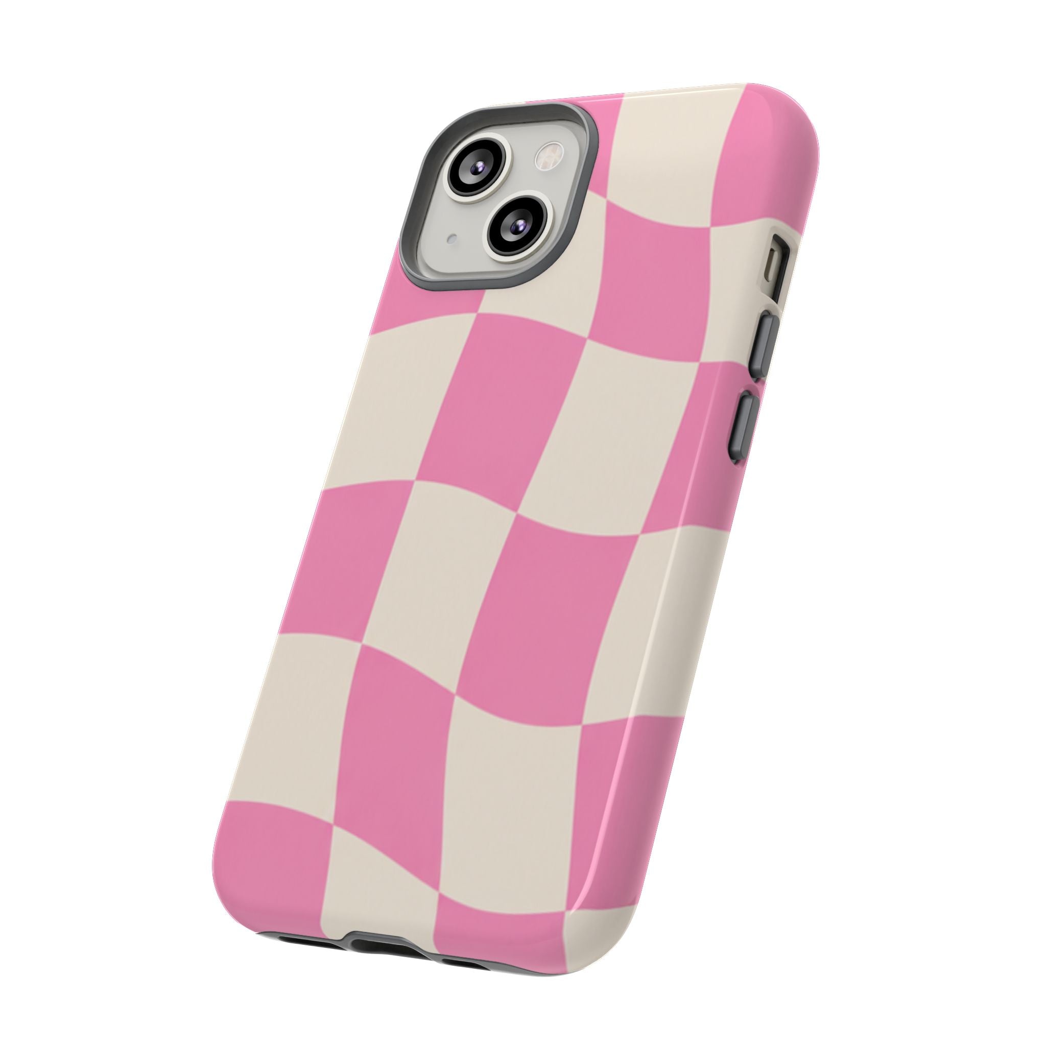Pink Wavy Checkered Tough Phone Case — Retro Distorted Checkerboard Design