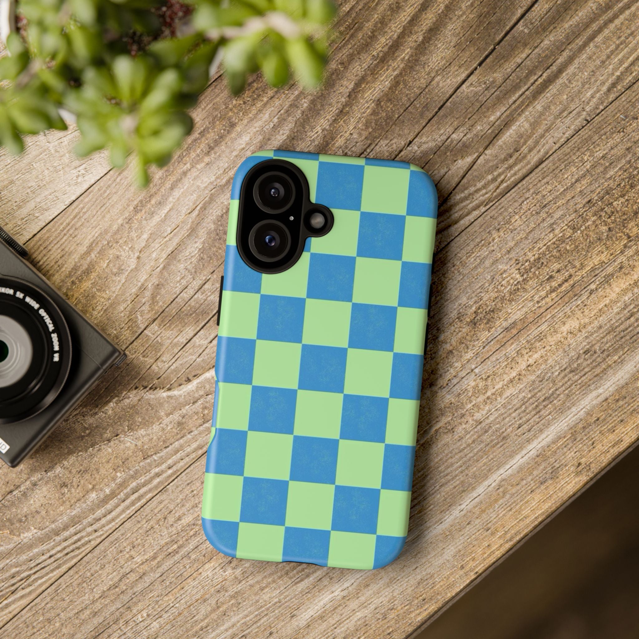 Cowgirl Blue Checkers — Retro Checkered Tough Phone Cover
