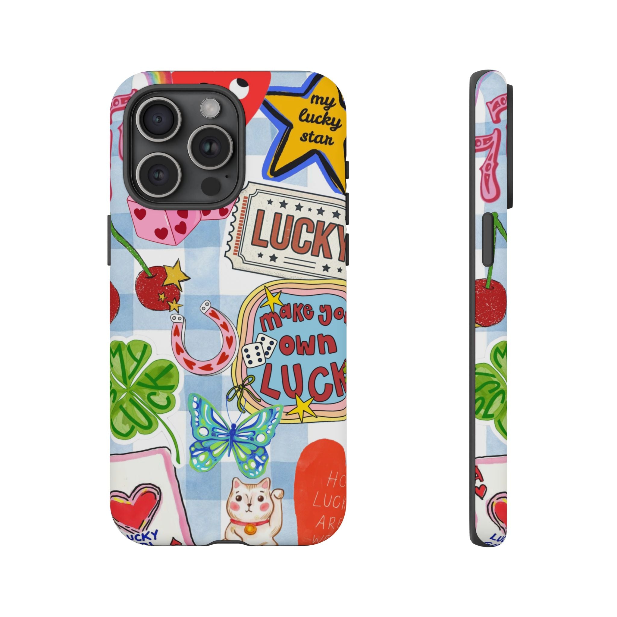 Lucky Charm Phone Case — Cute Kawaii Sticker Collage, ‘Make Your Own Luck’ Design