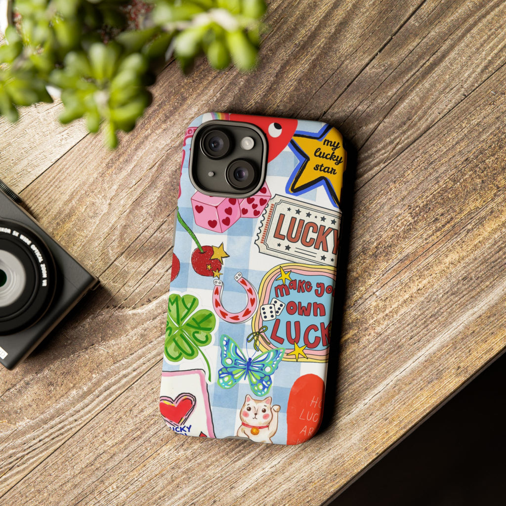 Lucky Charm Phone Case — Cute Kawaii Sticker Collage, ‘Make Your Own Luck’ Design