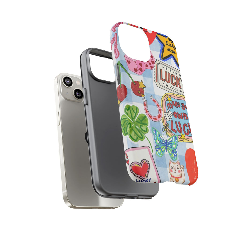 Lucky Charm Phone Case — Cute Kawaii Sticker Collage, ‘Make Your Own Luck’ Design
