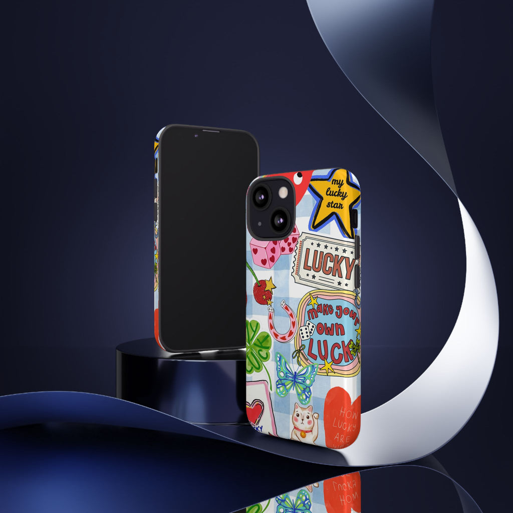 Lucky Charm Phone Case — Cute Kawaii Sticker Collage, ‘Make Your Own Luck’ Design