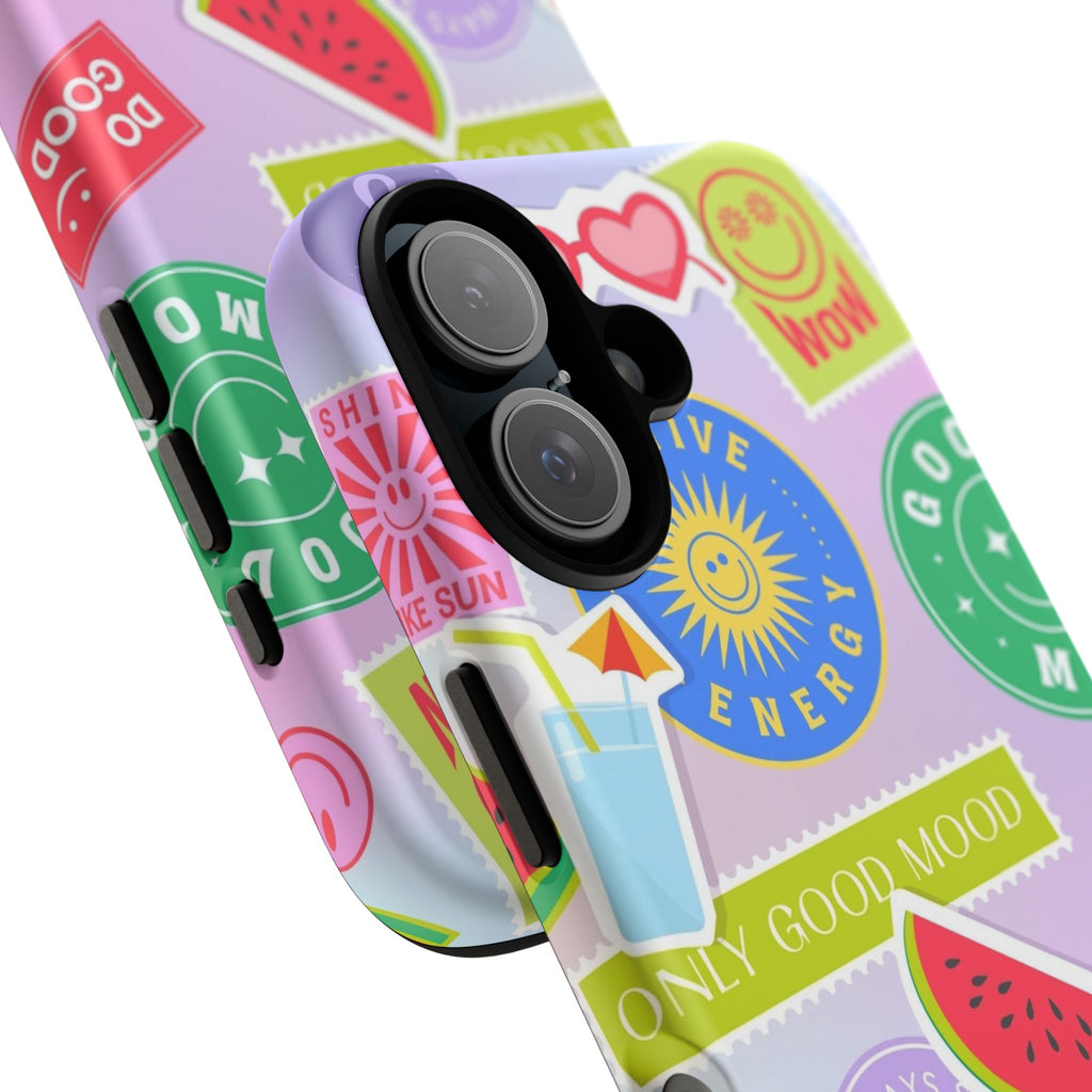 Good Vibes Only — Colorful Sticker Collage "No Bad Vibes" iPhone Case