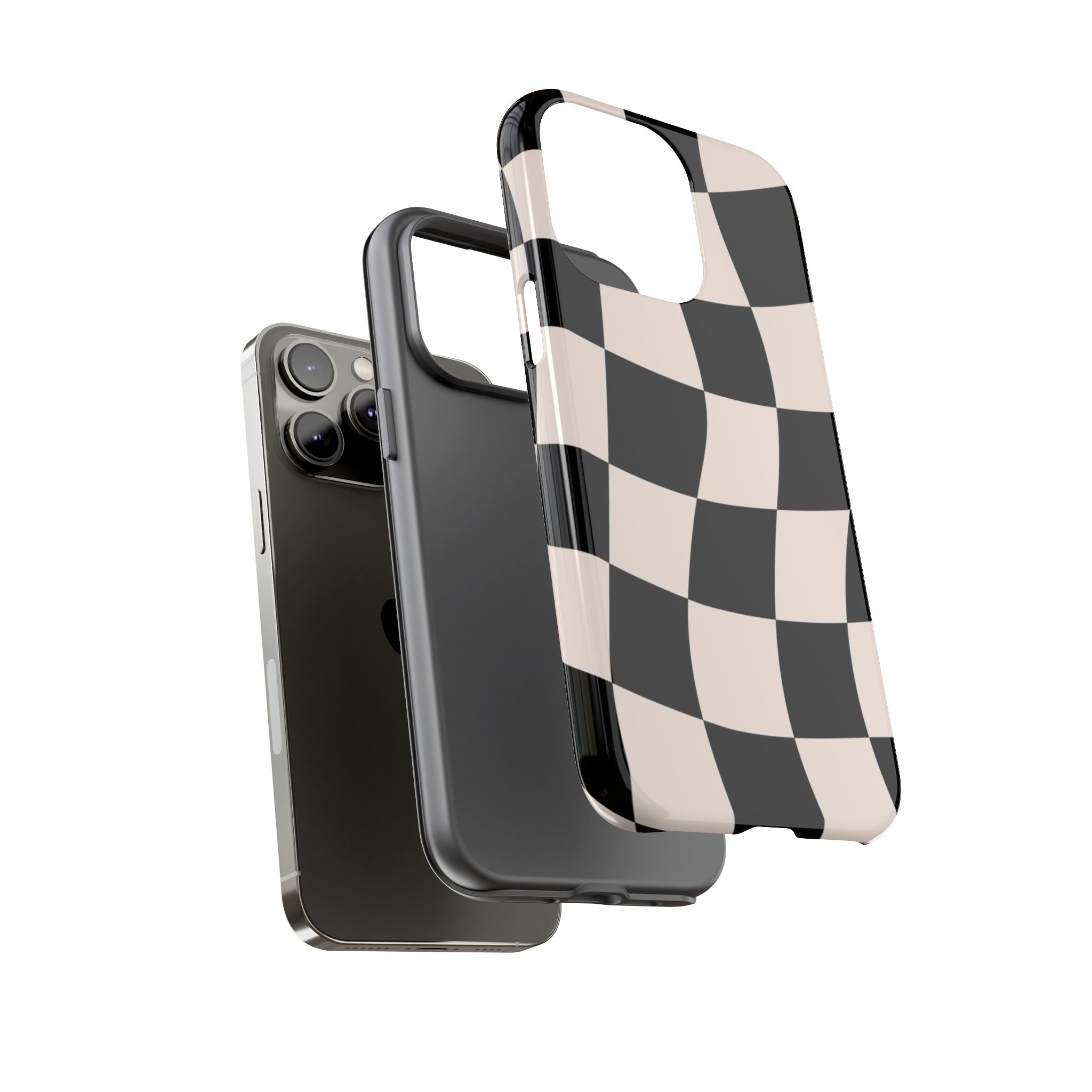Black & White Wavy Checkered Phone Case — Black & Cream Retro Racing Pattern Tough Case