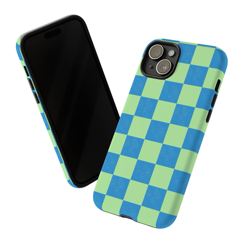 Cowgirl Blue Checkers — Retro Checkered Tough Phone Cover