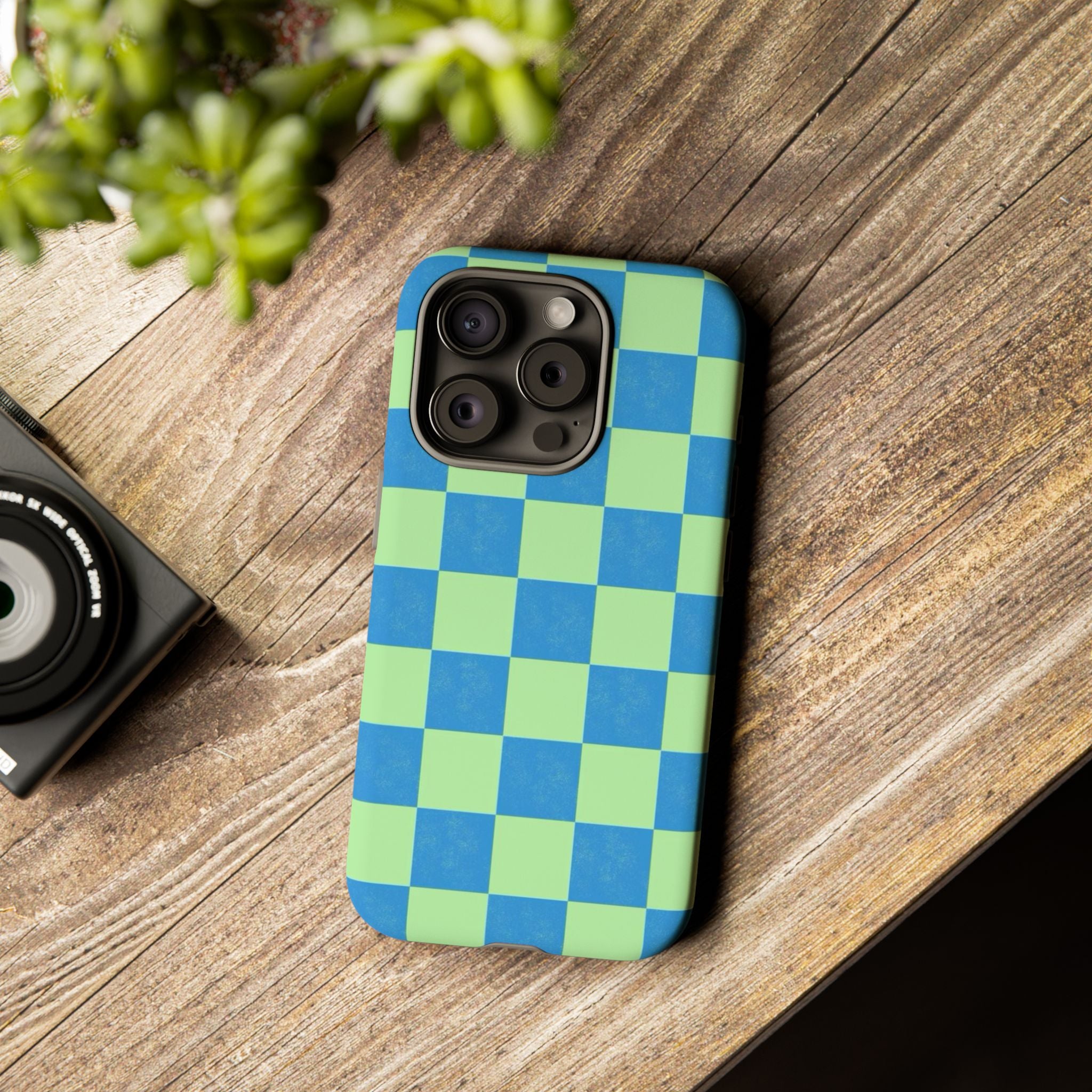 Cowgirl Blue Checkers — Retro Checkered Tough Phone Cover