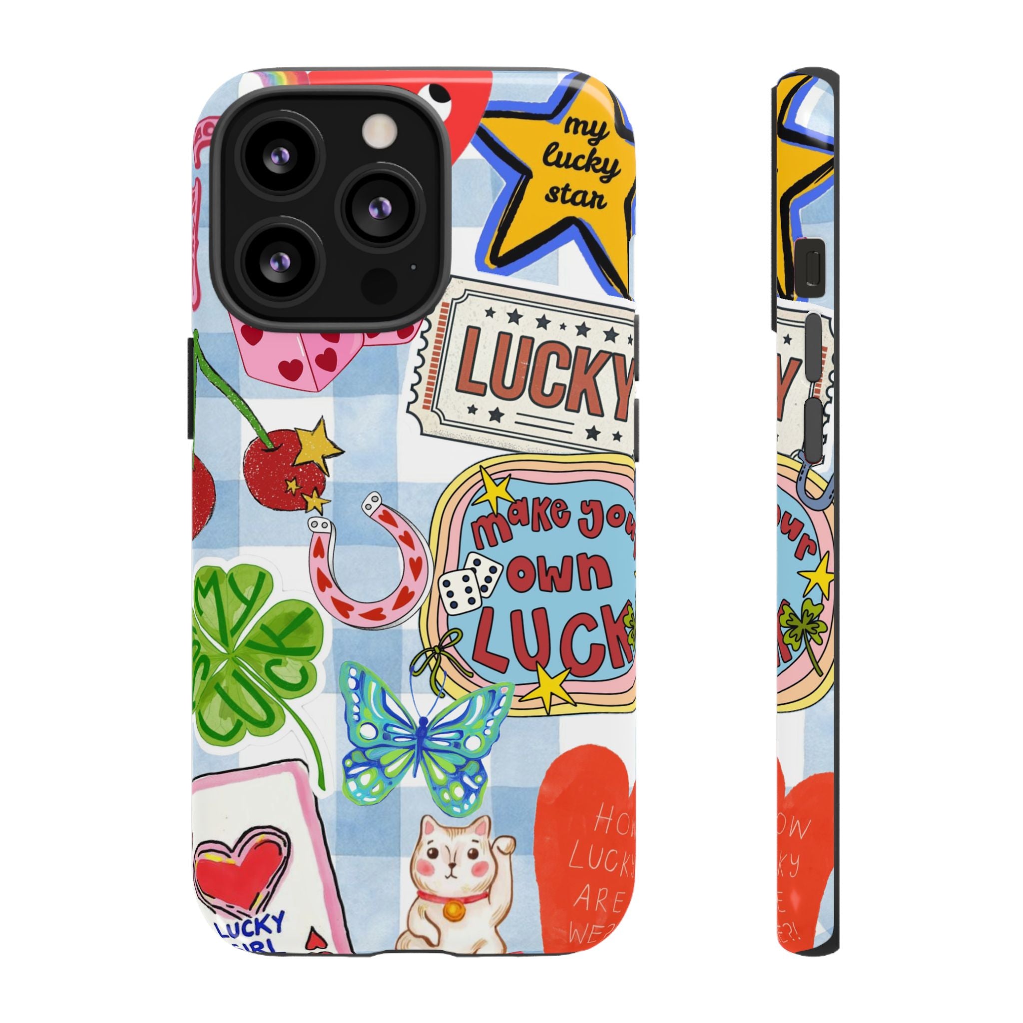 Lucky Charm Phone Case — Cute Kawaii Sticker Collage, ‘Make Your Own Luck’ Design