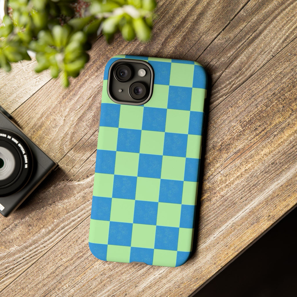 Cowgirl Blue Checkers — Retro Checkered Tough Phone Cover