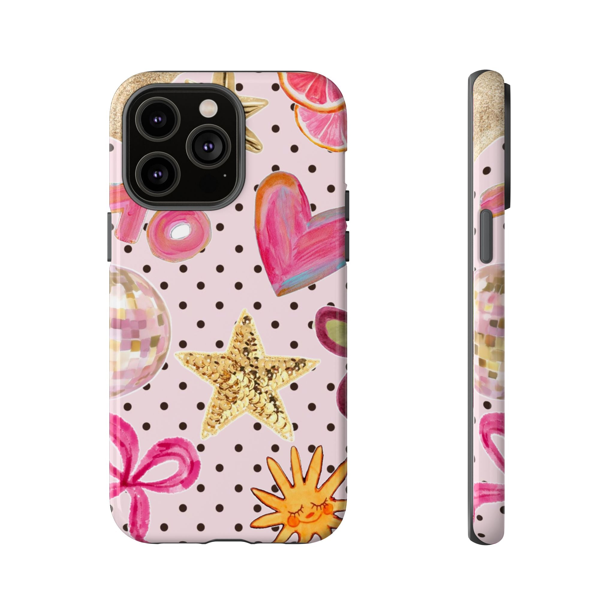 Pink Polka Dot Party — Pink Hearts, Stars & Disco Ball Design