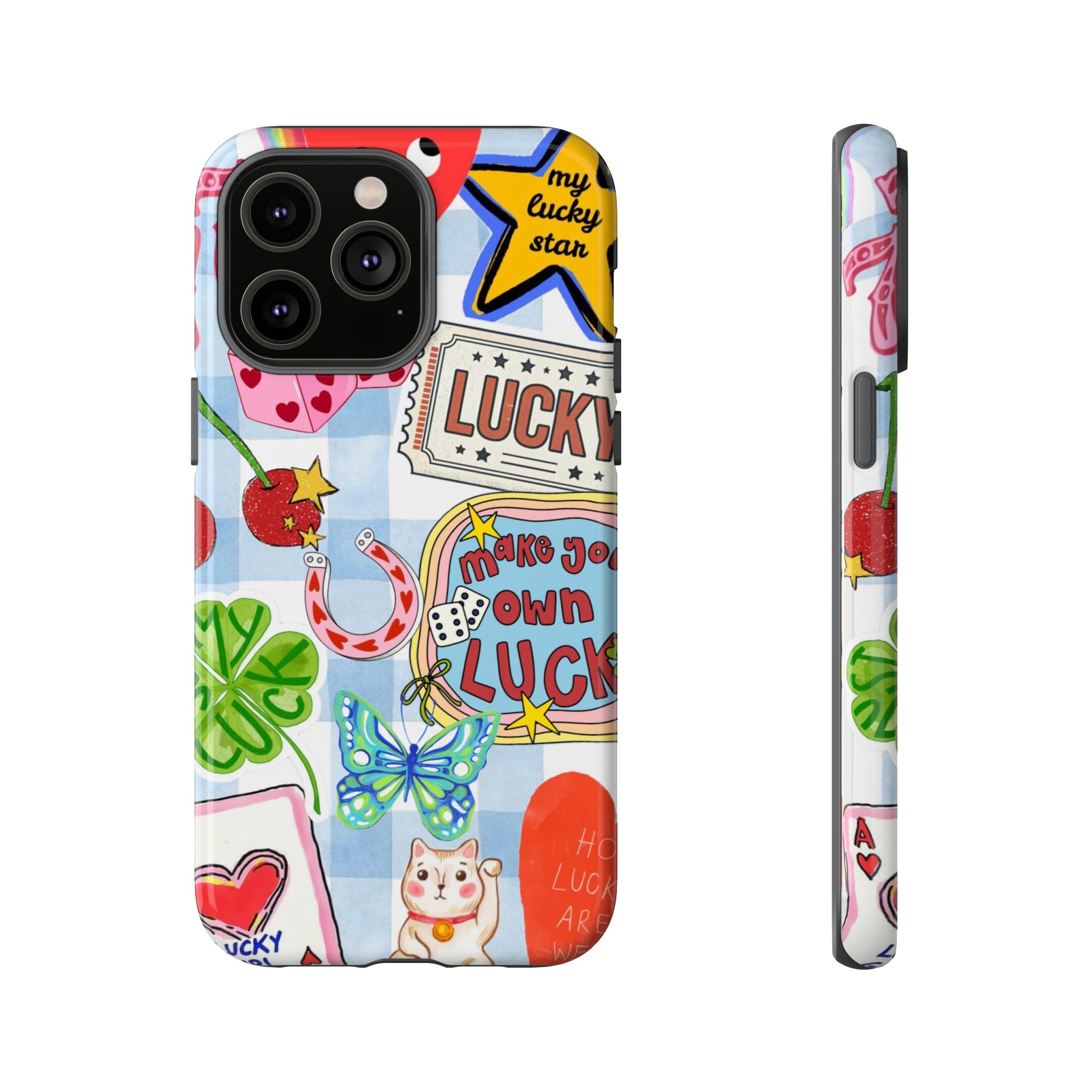 Lucky Charm Phone Case — Cute Kawaii Sticker Collage, ‘Make Your Own Luck’ Design