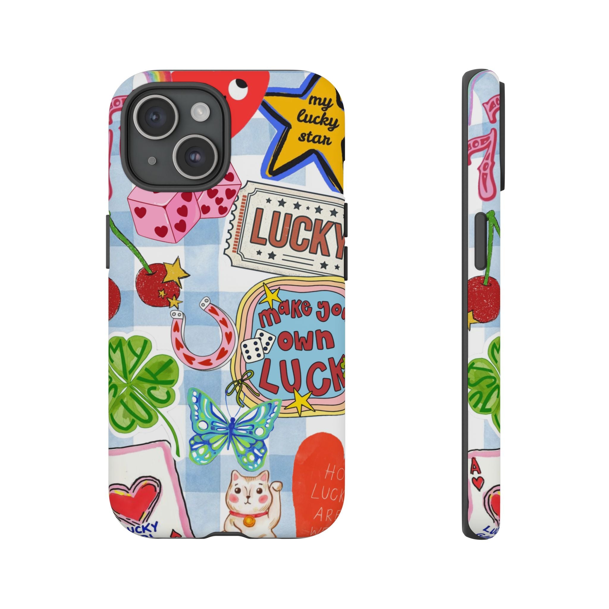 Lucky Charm Phone Case — Cute Kawaii Sticker Collage, ‘Make Your Own Luck’ Design