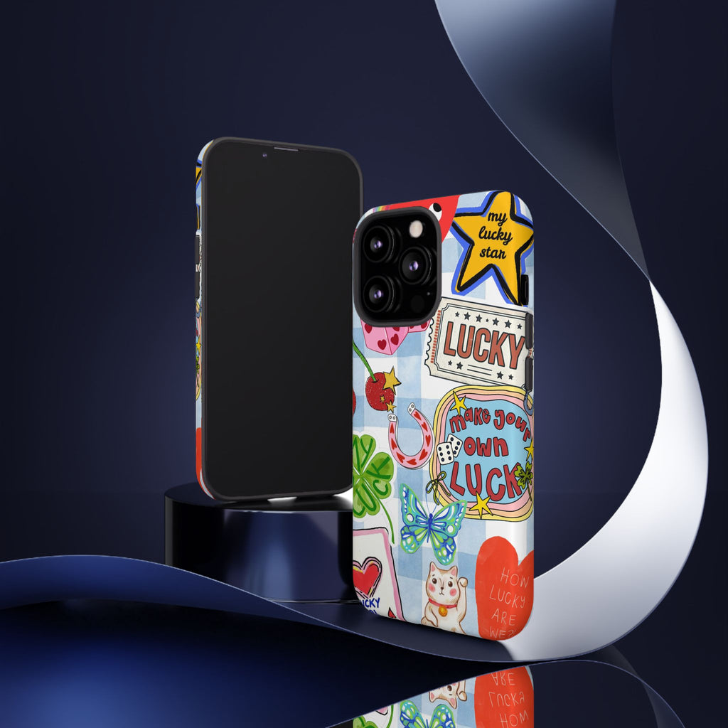 Lucky Charm Phone Case — Cute Kawaii Sticker Collage, ‘Make Your Own Luck’ Design